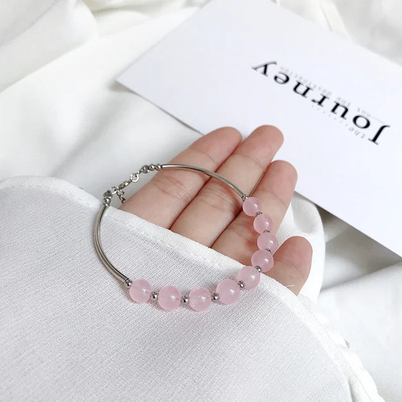 Silver Bracelet With Rose Quartz