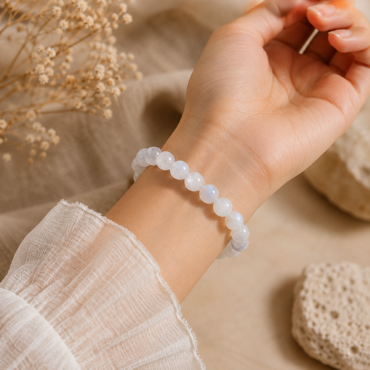 Moonstone Bead Bracelet